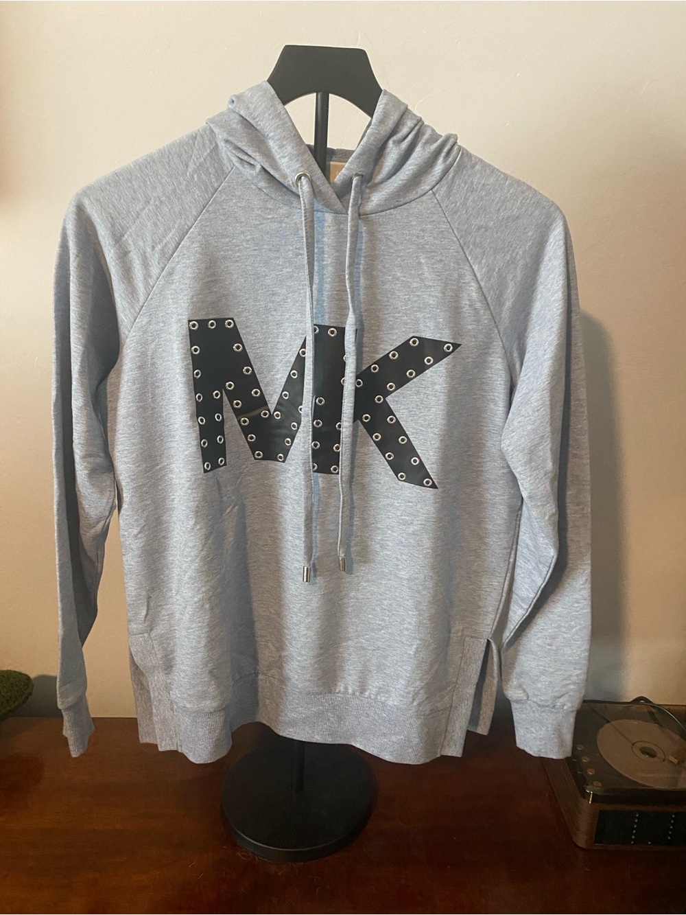 Michael Kors Light Gray Hoodie with Black MK Eyelet Logo